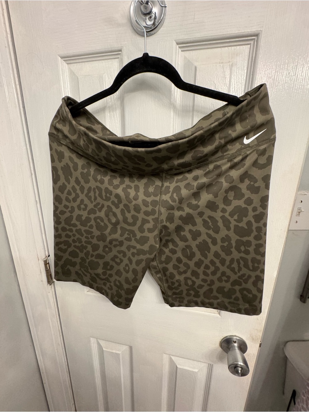 Nike Olive Leopard Print Bike Shorts with Swoosh